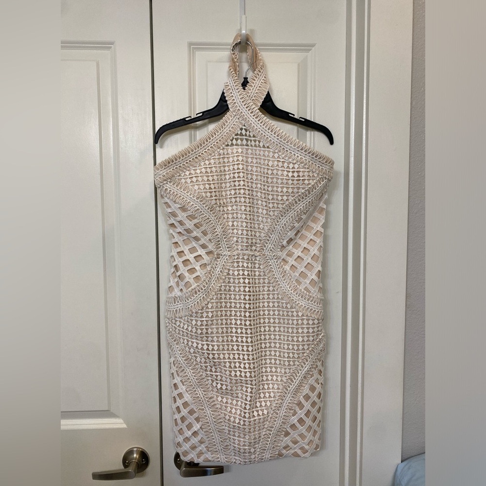 Tobi L halter white lace mini dress